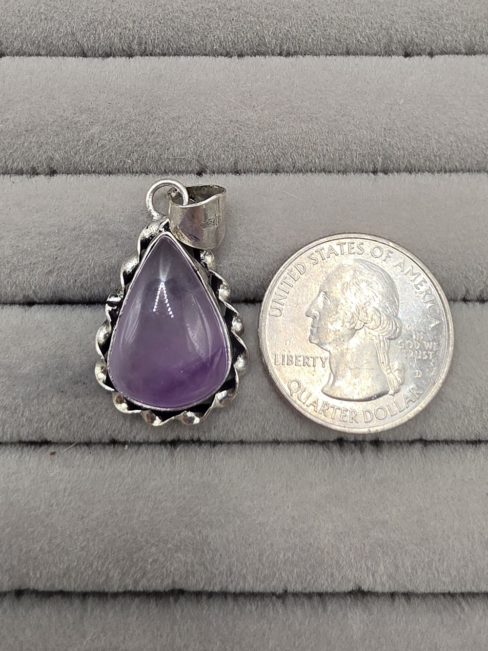 Sterling Silver Teardrop Amethyst Pendant - Purple